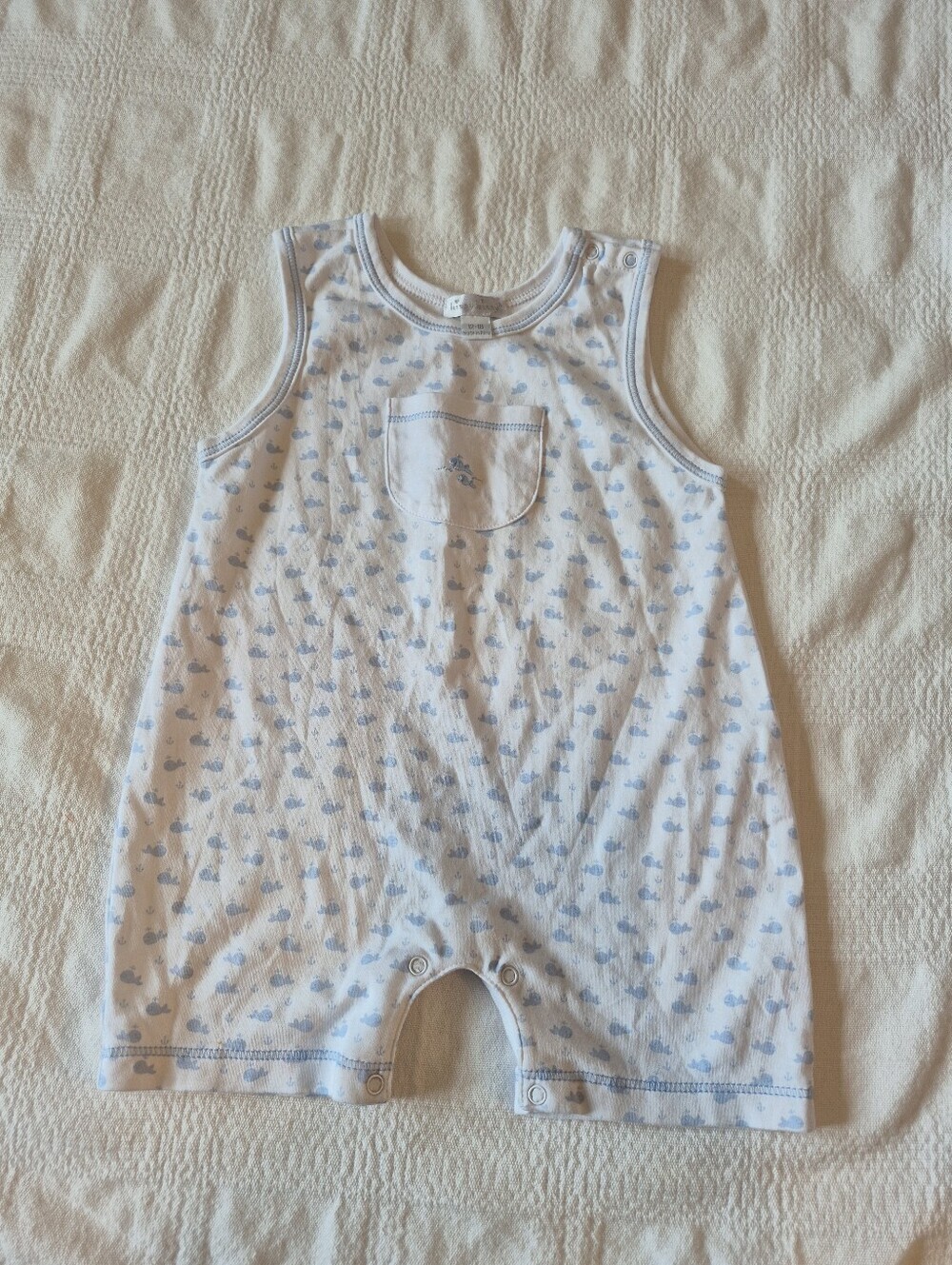 Kissy Kissy boys 12-18 months wee whales print short romper VGUC 2 spots